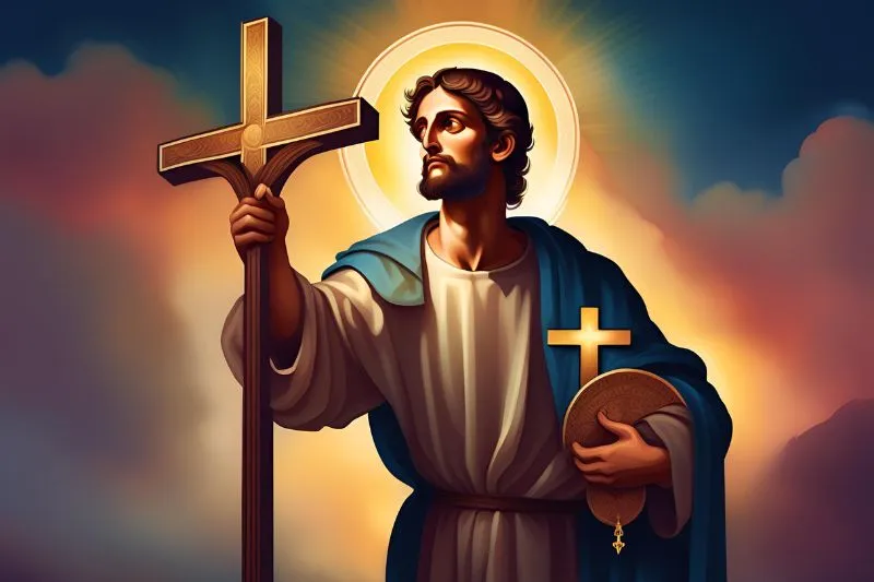 Os Símbolos dos Apóstolos | Evangelho no Lar Símbolos dos Apóstolos Filipe é representado com uma cruz de duplo braço, simbolizando seu ministério missionário e seu testemunho como um dos primeiros apóstolos a proclamar o evangelho em várias regiões da Ásia Menor.