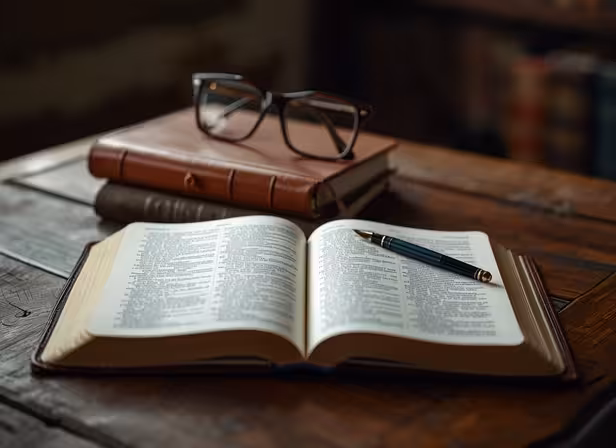 Pessoa realizando estudo bíblico com profundidade e anotações Pessoa realizando estudo bíblico com profundidade e anotações